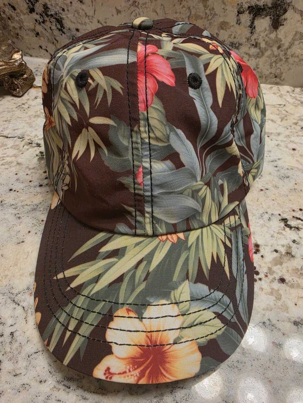 Ladies Tommy Bahama Floral Baseball Cap in Brown with Tropical Print